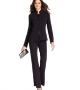 Minimalist and totally refined, Tahari by ASL's sleek petite jacket and pantsuit comes with a coordinating shell in a subtle yet special floral print.