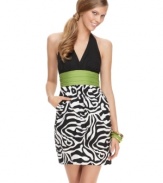 Zebra print amps up this Speechless halter mini dress - perfect for wild times on the town!
