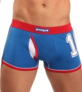 Add some sporty style to your underwear collection with this Brazilian trunk by Papi Underwear.