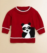 A cuddly panda defines this ultra-soft, ultra-toasty knit pullover.CrewneckLong sleevesPullover styleRibbed cuffs and hemAcrylicMachine washImported