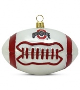 Team and Christmas spirit go hand in hand with the Ohio State football ornament. Hand-painted glass is something students, alum and fans will cheer.