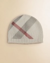 Keep that precious little head toasty with Burberry checks printed on a luxuriously soft blend of cashmere and cotton.Ribbed hemCashmere/CottonHand washImported