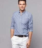 Fine lines. this striped shirt from Tommy Hilfiger is a no-brainer with casual chinos.