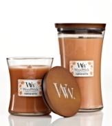 Smells like fall. Light the WoodWick pumpkin butter candle to fill your home with the aroma of fresh-baked pie. A natural wooden wick creates the sound of a crackling fire as it burns, inspiring instant relaxation.