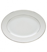 A sweet lace pattern combines with platinum borders to add graceful elegance to your tabletop. The classic shape and pristine white shade make this large oval platter a timeless addition to any meal. From Lenox's collection of dinnerware and dishes. Qualifies for Rebate