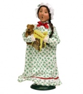 While visions of sugar-plums dance in her head, this Night Before Christmas figurine illustrates an iconic holiday story with the handcrafted charm of Byers' Choice. With book and teddy bear in hand.