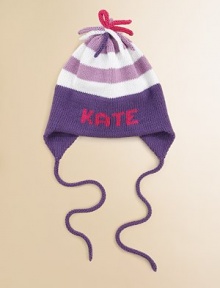 Cozy and warm in soft cotton, personalized just for her, and equipped with extra-warming ear flaps.Striped patternTie closureCottonHand or machine washMade in USAFOR PERSONALIZATION Select a quantity, then scroll down and click on PERSONALIZE & ADD TO BAG to choose and preview your personalization options. Please allow 2 to 3 weeks for delivery. 