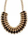 Become the center of attention. Haskell's unique frontal necklace features curled accents with black faceted beads. Crafted in gold tone mixed metal. Approximate length: 18 inches + 3-inch extender. Approximate drop: 1-3/8 inches.