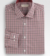 Tri-color gingham checks lend sartorial precision to a classic-fitting dress standard. ButtonfrontModified spread collarContrast detail on inside collarCottonMachine washImported
