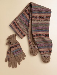 A warm pair of gloves knit in a colorful Fair Isle design and finished with ruffled, pointelle-knit cuffs.Ruffled cuffs85% cotton/15% cashmereHand washImported A warm pair of gloves knit in a colorful Fair Isle design and finished with ruffled, pointelle-knit cuffs.Ruffled cuffs85% cotton/15% cashmereHand washImported