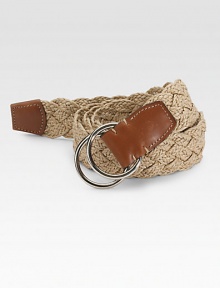 EXCLUSIVELY OURS. Supreme style for the casual man, carefully woven in linen with a steel O-ring buckle. Leather cookie point Steel O-ring buckle About 1¼ wide Made in USA 