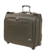 Your wardrobe gets wheel! Step out in style at every location your travels take you with the wrinkle-free delivery of this rolling garment bag. The perfect companion for business trips and everyday jaunts, the wheeled case is built from ultra-tough ballistic fabric for the utmost in design, quality and performance. Lifetime warranty.