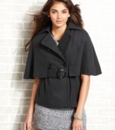 Dramatic yet elegant, Krush's wool-blend jacket provides a serious style-high thanks to the chic cape design!