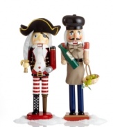 Think beyond the royal court with two nontraditional nutcrackers. A peg-legged pirate wielding a hook and sword and a winemaker carrying a bottle of chardonnay offer a fun new take on classic Christmas decorations.