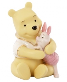 Something to hold on to, this Disney figurine depicts Winnie the Pooh and Piglet locked in a heartwarming bear hug. Featuring soft pastel tones and gold detail in Lenox porcelain. Something to hold on to, this Disney figurine depicts Winnie the Pooh and Piglet locked in a heartwarming bear hug. Featuring soft pastel tones and gold detail in Lenox porcelain.