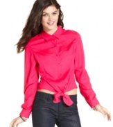 The classic button-down blouse gets a flirty update with this tie-front style from Ali & Kris.