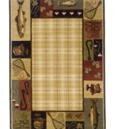 Catch of the day. Anglers and outdoorsmen will find plenty to love on this bordered Sphinx area rug. Made from soft polypropylene for superb durability.
