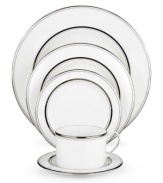 Set the table with poise and purpose. The Library Lane collection features tailored platinum bands on white china that bring black tie elegance to any meal.