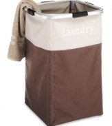 This helpful laundry hamper is made to suit your needs with it's versatile shape that collapses when not in use. Features the word Laundry on the front.