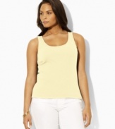 An ideal layering piece, the classic plus size scoopneck tank from Lauren by Ralph Lauren is stylishly rendered in soft ribbed cotton for superior comfort.