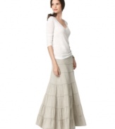 Subtly pleated tiers give this casual jersey skirt from Studio M a dynamic shape that will gracefully flow with your every step!