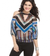 Get graphic in this top from Rampage that mixes hot shoulder cutouts with the boldest of stripes!