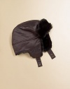 Ralph Lauren's embroidered initials adorn the earflap of an aviator-inspired satin hat with a soft lining for superior warmth and style.Snap flap at center brimEarflaps connect with adjustable snap closureFully linedRaffiaSpot cleanImported