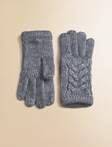 Extra-warming gloves in a wool-rich blend with classic cable-knit construction. Merino wool/polyester/acrylicHand washImported Extra-warming gloves in a wool-rich blend with classic cable-knit construction. Merino wool/polyester/acrylicHand washImported