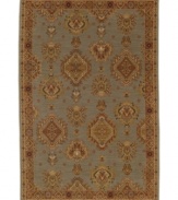 Vintage-inspired tones of beige, celadon and salmon are brilliantly rendered in an old-world floral and medallion motif in the Bellingham area rug from Karastan. Made of pure New Zealand wool for durable composition and ultimate softness.