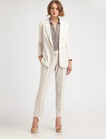 Lightweight, fitted jacket with a notched lapel, button closure and front patch pockets. Notched lapelButton frontLong sleeves with rolled cuffsFront patch pocketsFully linedAbout 26 from shoulder to hemPolyesterDry cleanMade in USA of imported fabricModel shown is 5'10 (177cm) wearing US size 2.
