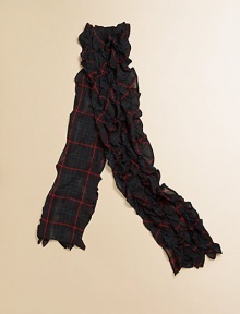 A classic tartan plaid gives a heritage look to a ruffled scarf, perfect for the holiday season.Multi-tiered layered rufflesRectangular shaped55 X 5CottonMachine washImported A classic tartan plaid gives a heritage look to a ruffled scarf, perfect for the holiday season.Multi-tiered layered rufflesRectangular shaped55 X 5CottonMachine washImported