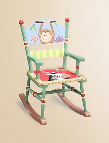 From the Sunny Safari Collection. Bright and cheerful, this little rocker is adorned with hand-painted jungle animals.19½W X 26H Constructed of MDF Imported Recommended for ages 3 and up Please note: Some assembly may be required. From the Sunny Safari Collection. Bright and cheerful, this little rocker is adorned with hand-painted jungle animals.19½W X 26H Constructed of MDF Imported Recommended for ages 3 and up Please note: Some assembly may be required.