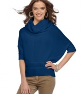 Go luxe in this cozy sweater from Planet Gold that sports chic dolman sleeves and a perfectly draped cowl neck!