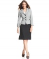 Le Suit's chic ensemble is all about the details: contrast piping adds polish to a tweed jacket, while a classic skirt gets a fresh update from its pleated peplum hem.