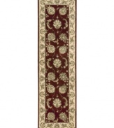 Expand beyond the standard borders of the room-size rectangle with the Nourison 2000 area rug collection. Classic in design, of the moment, while still boasting a chic sophistication, this rug features a regal ground of deepest burgundy with a tapestry-like pattern of flowers and cream border. Made of 100% silk and wool pile.