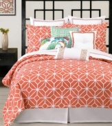 Create a beachside getaway in your room with this Trina Turk Trellis Coral duvet cover set, featuring soothing coral and white hues. A latticework and floral pattern gives this set a whimsical appeal. Button closure.