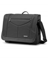 Put all of your electronics in one bag. Be prepared with this fully-stocked messenger back that has space for every essential with a PerfectFit(tm) system that secures a range of laptop sizes, front pocket organization with a padded tablet pocket and a quick stash zippered area for your smart phone. The answer to your busy day!