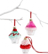 Have the sweetest tree around with sugar-coated cupcake ornaments from Martha Stewart Collection. With a peppermint candy and cherry on top, this set is the icing on your holiday. (Clearance)