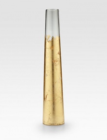 The height of artisanal elegance, this striking, handcrafted piece is finished with a metallic leaf effect. Available in genuine gold or silver leaf.20 tallTop, 2.2 diameterBottom, 4.6 diameterGlassHand washImported The height of artisanal elegance, this striking, handcrafted piece is finished with a metallic leaf effect. Available in genuine gold or silver leaf.20 tallTop, 2.2 diameterBottom, 4.6 diameterGlassHand washImported