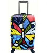 Graphic appeal! Brighten up your trip with the fun and lively coloring of this butterfly-inspired suitcase. You'll always spot your suitcase in a busy terminal and the hardside, frameless construction with built-in TSA lock guarantees your essentials will always arrive in one piece. 7-year warranty.