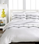 Serene simplicity with a chic twist. The definition of smart & polished, this Zigzag duvet cover set from Westport features a pristine white ground embellished with black stripes for a hint of intrigue.