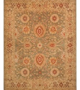 The Safavieh Anatolia Collection marries Old World sophistication and design with the finest modern  quality. These exquisite rugs captures the authentic look and feel of those made in late-nineteenth-century Turkey. Hand-spun wool and an ancient pot-dyeing technique, together with a densely woven thick pile, give the rugs their authentic finish. The sage Anatolia features a warm, mossy green ground with a subtle red and gold flower pattern. Durable cotton backing is easy on floors.