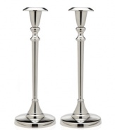 Cast your home in a more beautiful light with Godinger candlesticks. A classic tulip shape defines a polished aluminum pair to accentuate any setting.