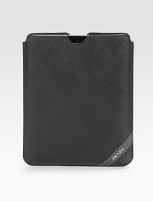 Fine saffiano leather with signature detail. Nylon lining 8W X 10H Made in Italy 