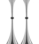 Beacons of style, Design With Light Trumpet candlesticks from Dansk feature a dramatic flared base and mix of dark and polished aluminum to create a simply chic arrangement.