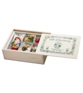 Santa Clause plays the role of a gardener in the Gifts of Gardening ornament set that features some of nature's most wondrous creations. Mouth-blown and hand-painted, it captures a classic Inge-Glas finish.