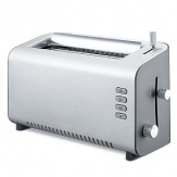 2-slice toaster housed in brushed aluminum. Ten variable contol settings. Removable crumb tray. Manually adjustable slot width; low and high temperature settings.