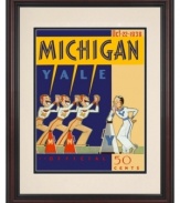 Three cheers for Michigan! The Wolverines outplayed the Yale Bulldogs in 1938 and the restored cover art from that day's football program remains a welcome sight beside the big screen or home bar. With a cherry-finished wood frame.
