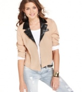 Faux-leather accents modernize Ali & Kris' blazer with the kind of tough-girl edge we're obsessed with this season.
