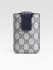 GG plus fabric with leather trim. Snap tab closure 3.25L X 4.75H Made in Italy 
